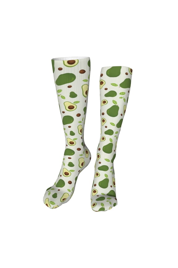 Green Avocado Funny Silky Novelty Funky Long Knee High Socks Soft 3D Print Cosplay Crazy Stockings for Men Women