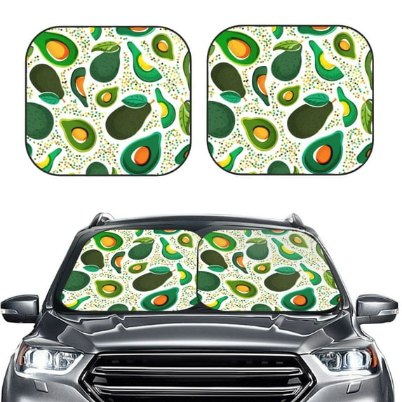 Kdxio Green Avocado Print 2-Piece Sun Shade Front Windshield - Foldable Car Front Window Sunshades For Most Sedans Suv Truck