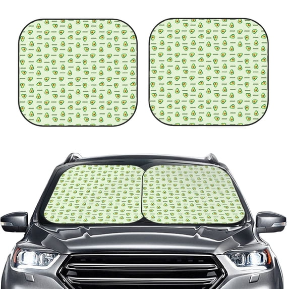 Kdxio Green Avocado Print 2-Piece Sun Shade Front Windshield - Foldable Car Front Window Sunshades for Most Sedans SUV Truck