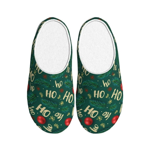 Kdxio Green Background With Ho Women's Men's Slippers Plush Slip-On House Slipper for Winter Indoor Soft Cushion Non-slip Fluffy Slides Slippers-11
