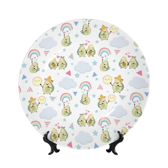 Kdxio Green Blue Avocado Bone China Decorative Plate Ceramic Decorative Plate for Home Office Wall Stand Decorative Plates for Home Bedroom-8in