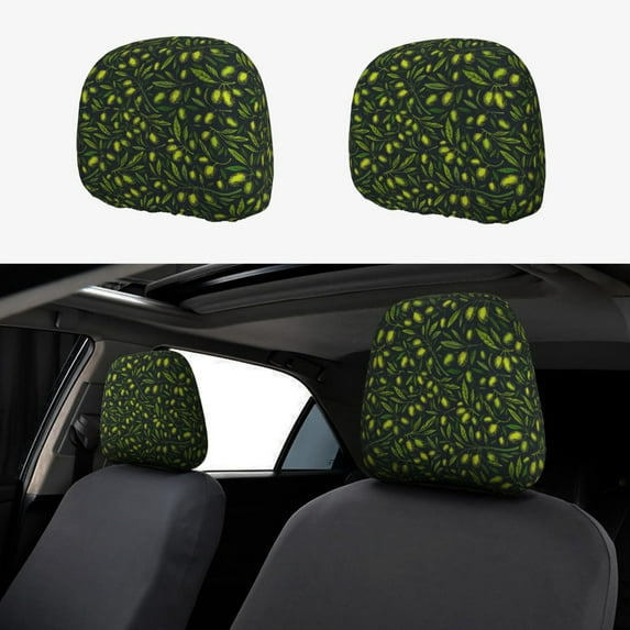 Kdxio Green Branch Olive Pattern Print 2 Piece Car Head Rest Covers Set Auto Front/Rear Seats Headrest Cover Universal Fit Most Cars,Sedan, SUV