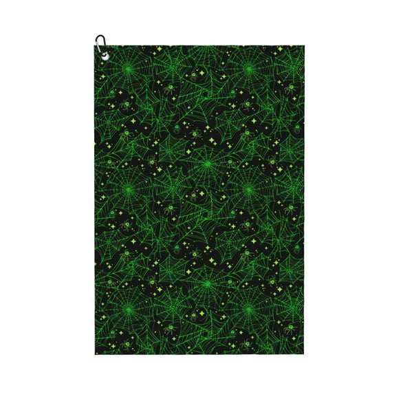 Kdxio Green Bright Web with Spiders Pattern Golf Towel (24" X 16") with Carabiner Clip - The Convenient Golf Cleaning Towel