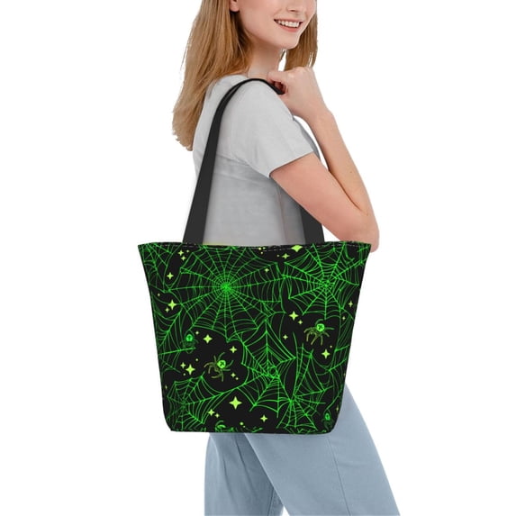 Kdxio Green Bright Web with Spiders Women Reusable Grocery Bags Foldable Ripstop,Reusable Shopping Bags for Shopping,Gym,Gift