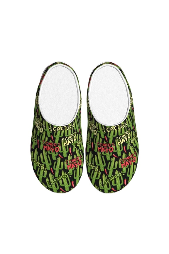 Green Cacti And Red Chili Women's Men's Slippers Plush Slip-On House Slipper for Winter Indoor Soft Cushion Non-slip Fluffy Slides Slippers-46/47