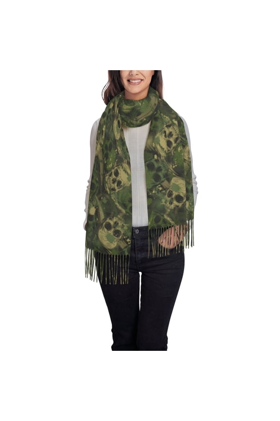 Green Camouflage Skull Women's Scarf Womens Winter Scarf, Fashion Scarfs for Women, Shawls and Wraps, Long Blanket Scarf