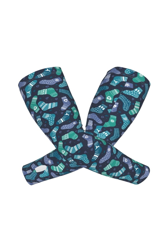 Green Christmas Print Socks Print UV Sun Protection Arm Sleeves - Tattoo Cover Up - Basketball Arm Sleeve UPF 50 Cooling for Men Women