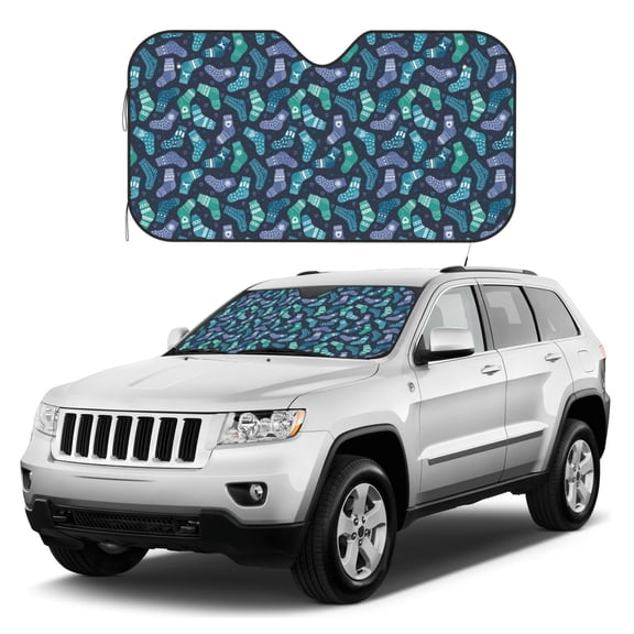Kdxio Green Christmas Print Socks Print Windshield Sun Shade, Foldable Sun Blocker for Car,Truck,SUV Automotive Interior Sun Protection,Reflective Shade for Front Windshield(Medium)