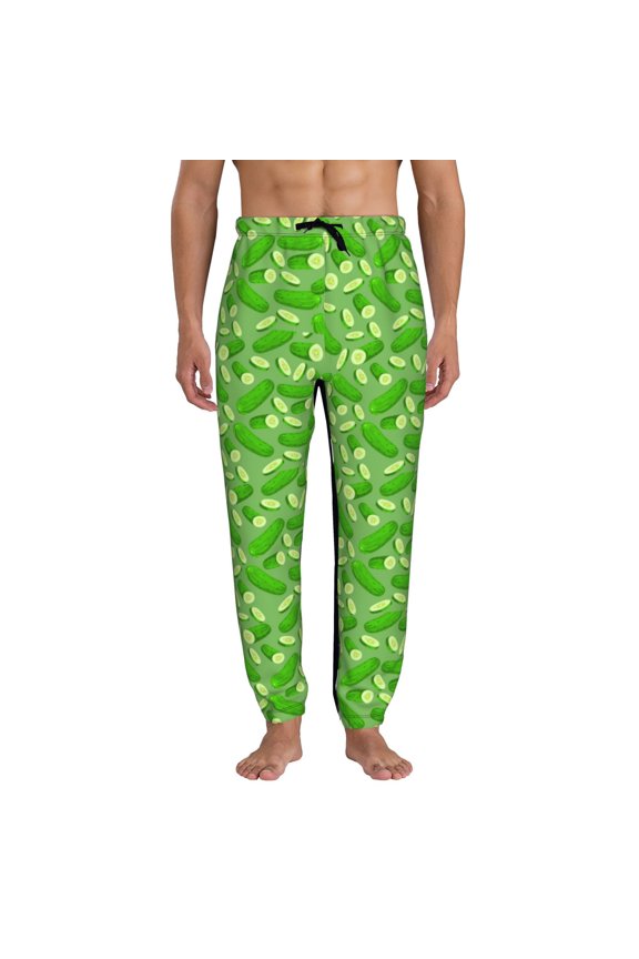 Green Cucumber Pattern Joggers,Sweatpants for Men with Pockets-Large