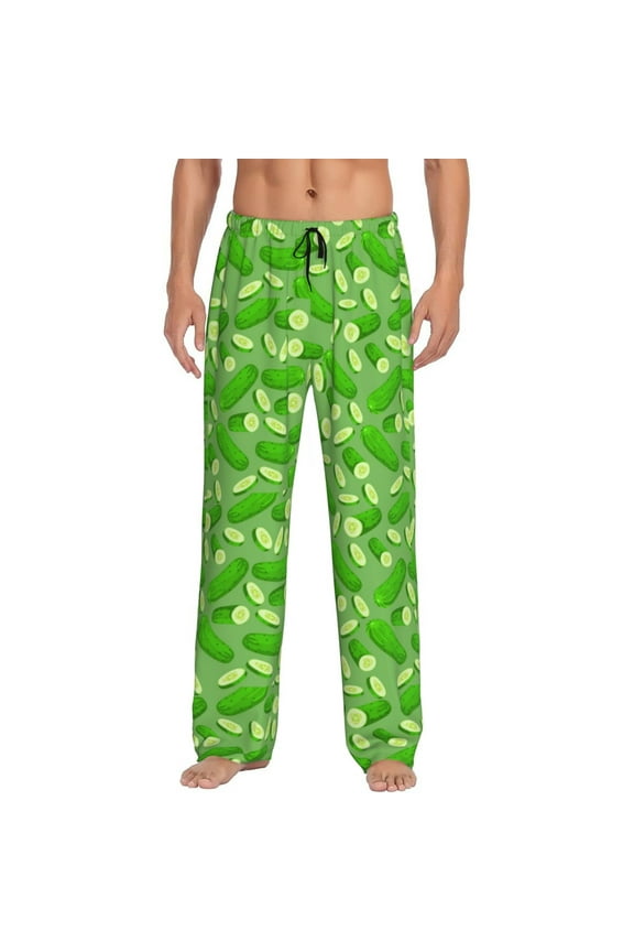 Green Cucumber Print Men's Sleep Pajama Pant Lounge Pants with Pockets-Small
