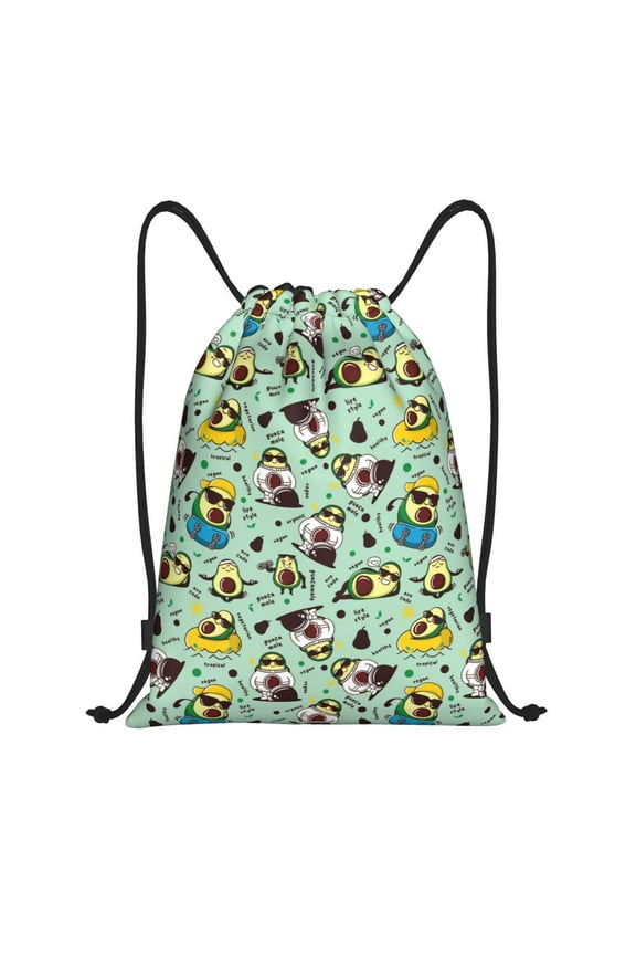 Green Cute Avocado Print Drawstring Backpack Bag,Waterproof Draw String Back Sack, Gym Drawstring Bags Swim Bag For Unisex