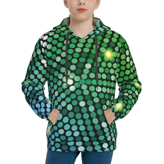 Kdxio Green Disco Lights Pattern Boys Athletic Unisex Boys Girls Hoodie with Pocket Sweatshirts-Small