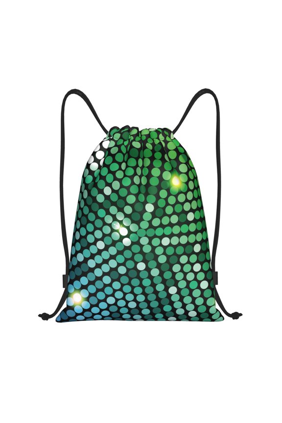 Green Disco Lights Print Drawstring Backpack Bag,Waterproof Draw String Back Sack, Gym Drawstring Bags Swim Bag For Unisex