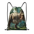 thumbnail image 1 of Kdxio Green Forest Dinosaur Print Drawstring Backpack Bag,Waterproof Draw String Back Sack, Gym Drawstring Bags Swim Bag For Unisex, 1 of 5