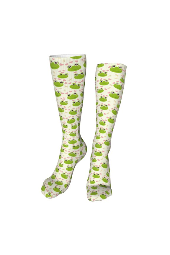 Green Frog Funny Silky Novelty Funky Long Knee High Socks Soft 3D Print Cosplay Crazy Stockings for Men Women