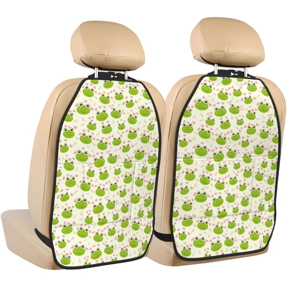 Kdxio Green Frog Print 2 Pack Car Kick Mat Seat Cover Back Protector Mat with Pockets for Organizer Backseat Protector and Storage Anti Kick Pad for Vehicles