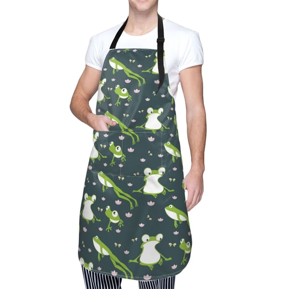 Kdxio Green Frogs Apron with Pockets Adjustable Kitchen Aprons for Men Women Waterproof Aprons for Cooking,Drawing,Crafting, Baking Household Cleaning