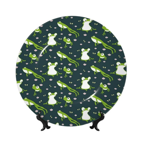 Kdxio Green Frogs Bone China Decorative Plate Ceramic Decorative Plate for Home Office Wall Stand Decorative Plates for Home Bedroom-7in