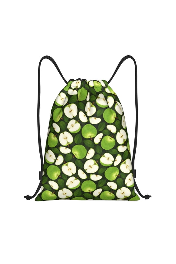 Green Fruit Print Drawstring Backpack Bag,Waterproof Draw String Back Sack, Gym Drawstring Bags Swim Bag For Unisex