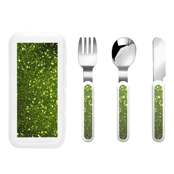 Kdxio Green Glitter Sparkle Toddler Utensils Set - Kids Silverware Set, Set Kids Utensils Set with Case for Preschooler Children