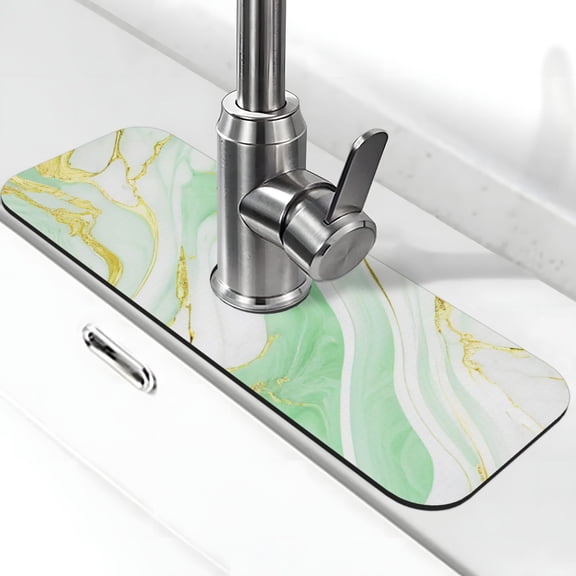 Kdxio Green And Gold Abstract Marble Pattern Non-Slip Diatom Mud Faucet Drain Pad,Self Absorbent Mat for Kitchen Sink for Variety Kitchen & Bathroom Countertops