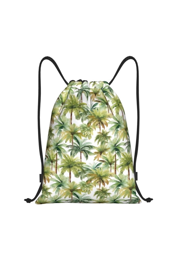 Green Hawaii Palms Print Drawstring Backpack Bag,Waterproof Draw String Back Sack, Gym Drawstring Bags Swim Bag For Unisex