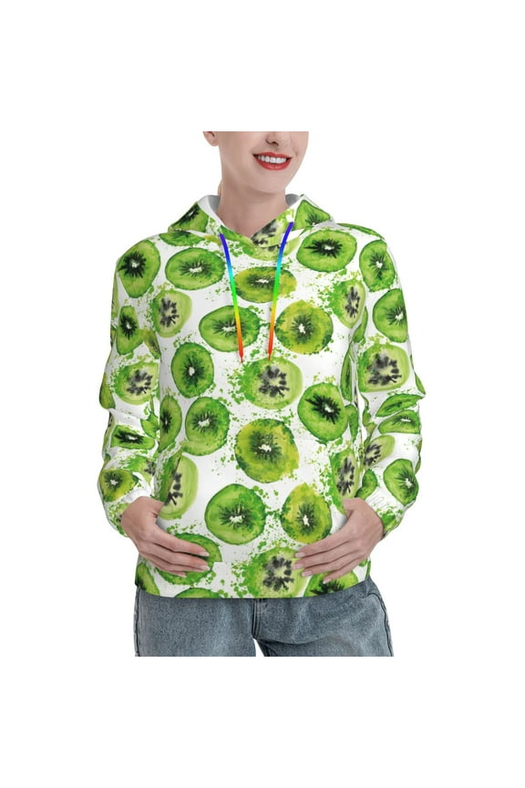 Green Kiwi Print Womens Oversized Hoodies Sweatshirts Hooded Pullover Tops Sweaters Casual-Large