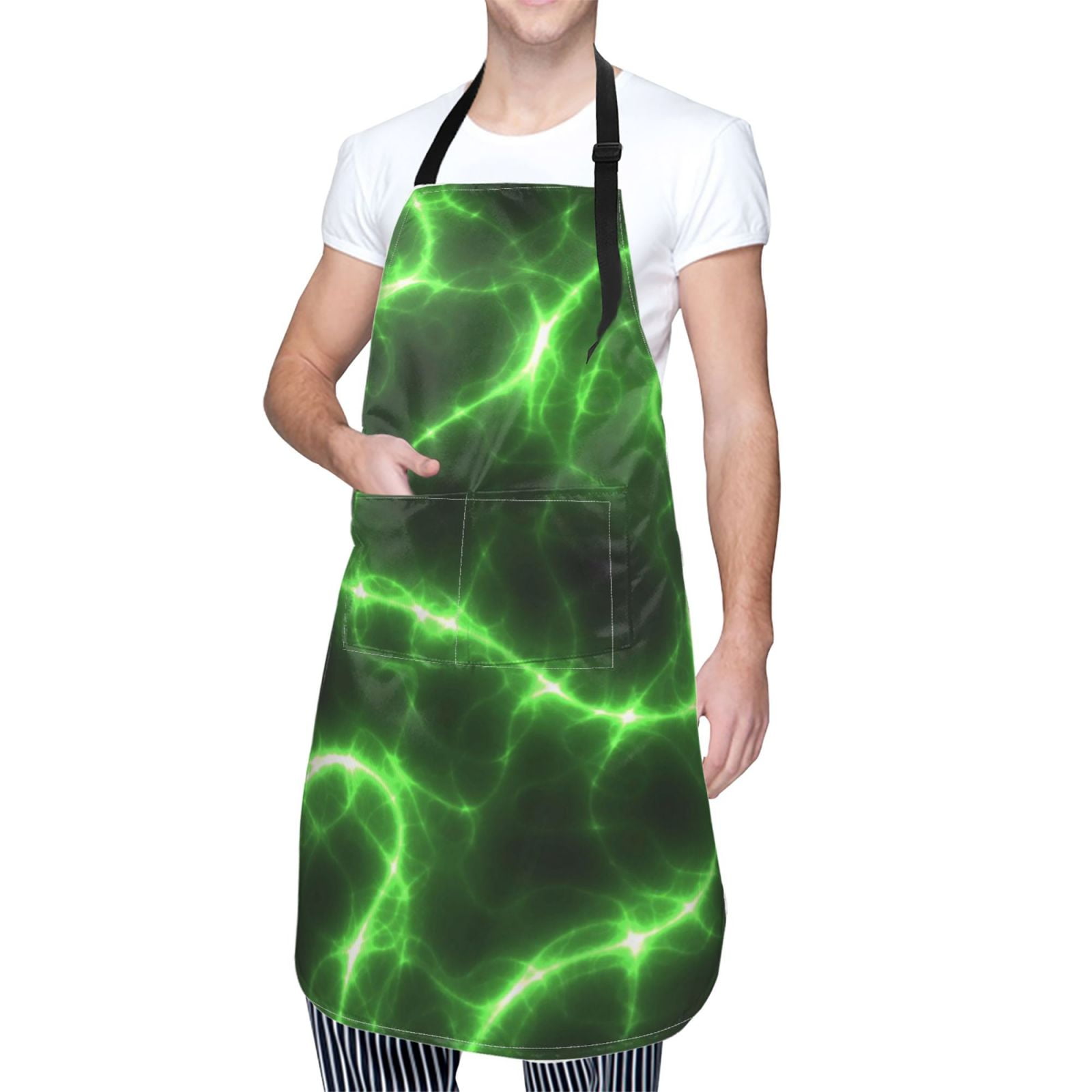 Kdxio Green Lightning Apron with Pockets Adjustable Kitchen Aprons for Men Women Waterproof Aprons for Cooking,Drawing,Crafting, Baking Household Cleaning