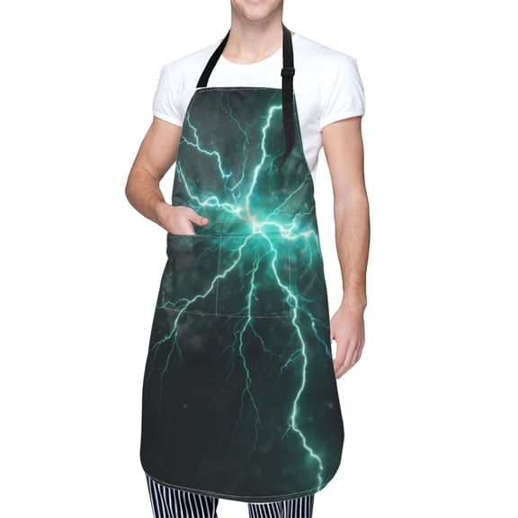 Kdxio Green Lightning Flash Apron with Pockets Adjustable Kitchen Aprons for Men Women Waterproof Aprons for Cooking,Drawing,Crafting, Baking Household Cleaning