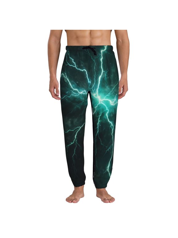 Green Lightning Flash Pattern Joggers,Sweatpants for Men with Pockets-3X-Large