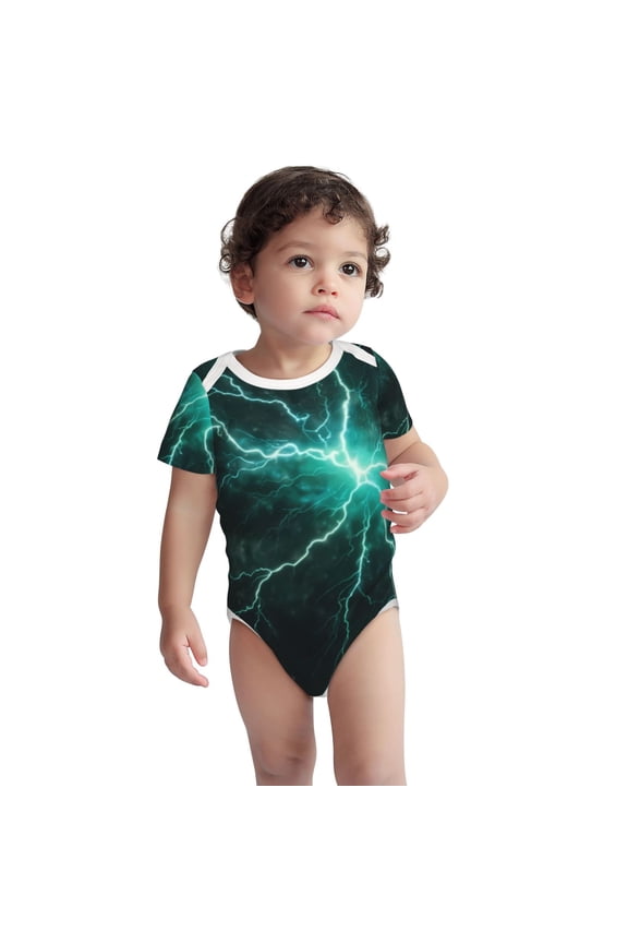 Green Lightning Flash Pattern Unisex Baby Cotton Short Sleeve Bodysuits-2 Years