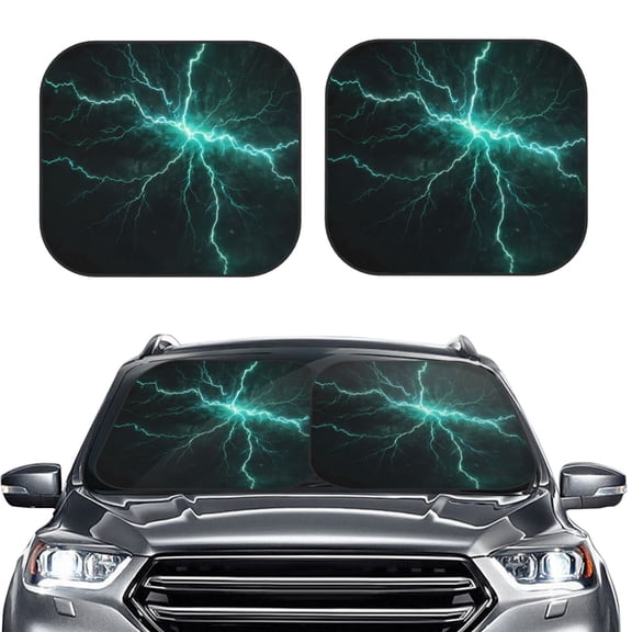 Kdxio Green Lightning Flash Print 2-Piece Sun Shade Front Windshield - Foldable Car Front Window Sunshades for Most Sedans SUV Truck