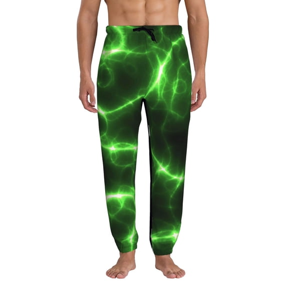 Kdxio Green Lightning Pattern Joggers,Sweatpants for Men with Pockets-Large