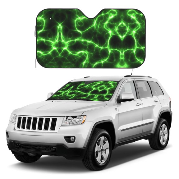 Kdxio Green Lightning Print Windshield Sun Shade, Foldable Sun Blocker for Car,Truck,SUV Automotive Interior Sun Protection,Reflective Shade for Front Windshield(Small)