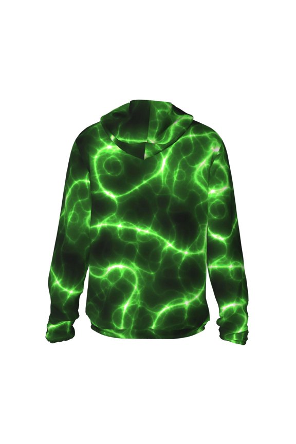 Green Lightning Print Women Men Sun Protection UPF 50+ Jackets Zip Up Long Sleeve Hoodie Hiking Lightweight with Pockets