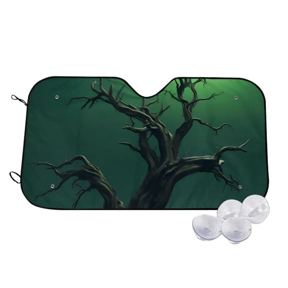 Kdxio Green Night Sky Moon Branches Print Windshield Sun Shade,UV Rays and Sun Heat Protection,Sunshade for Car Windshield,Car Shade Front Windshield - Small