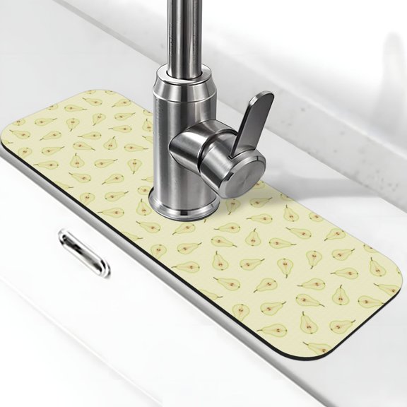 Kdxio Green Pears Pattern Non-Slip Diatom Mud Faucet Drain Pad,Self Absorbent Mat for Kitchen Sink for Variety Kitchen & Bathroom Countertops