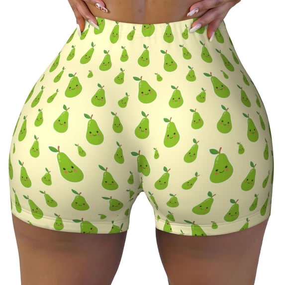 Kdxio Green Pears1 Print Workout Shorts for Women Seamless Soft Smooth Gym Yoga Scrunch Active Shorts