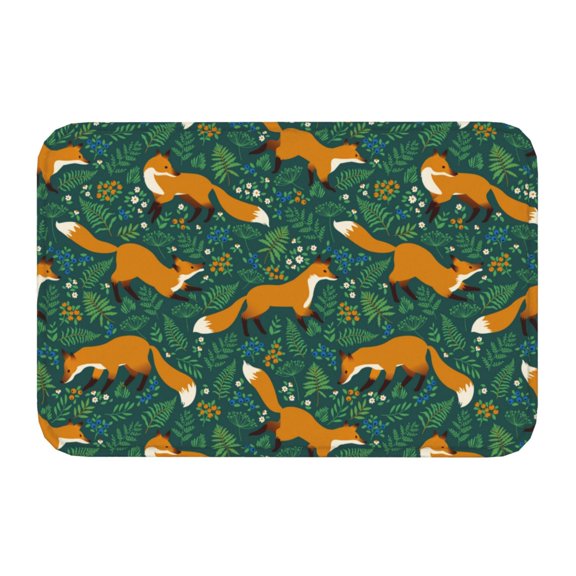 Kdxio Green Plants with Fox,16" x 24", Non-Slip Front Door Mats,Outdoor Welcome Mat Washable