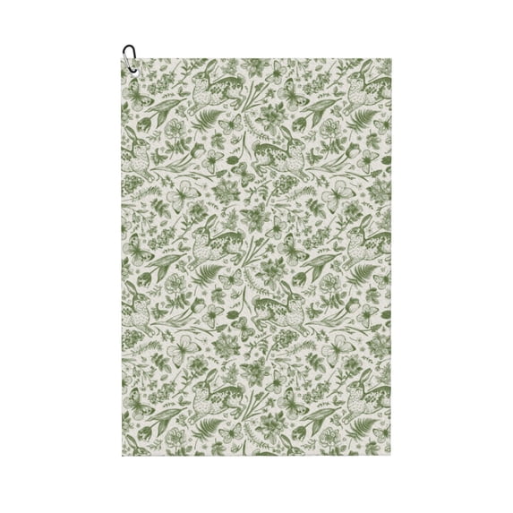 Kdxio Green Rabbit Pattern Golf Towel (24" X 16") with Carabiner Clip - The Convenient Golf Cleaning Towel