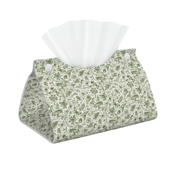 Kdxio Green Rabbit Print Tissue Box Cover,Modern PU Leather Rectangular Tissue Box Holder for Bathroom Living Room Bedroom Office Desk Car Home