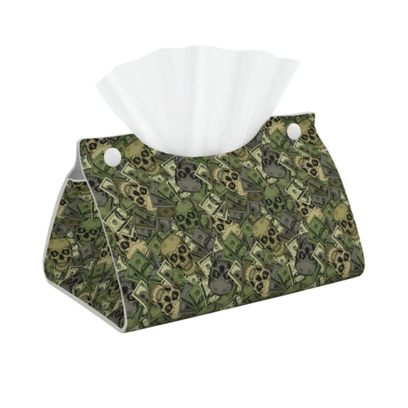 Kdxio Green Skulls Print Tissue Box Cover,Modern PU Leather Rectangular Tissue Box Holder for Bathroom Living Room Bedroom Office Desk Car Home