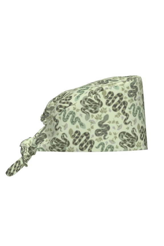 Green Snake Pattern Turban Hat for Women Men Comfortable Adjustable Cleaning Working Cap with Sweatband