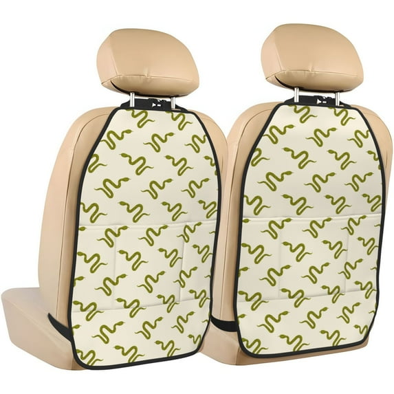 Kdxio Green Snake Print 2 Pack Car Kick Mat Seat Cover Back Protector Mat with Pockets for Organizer Backseat Protector and Storage Anti Kick Pad for Vehicles
