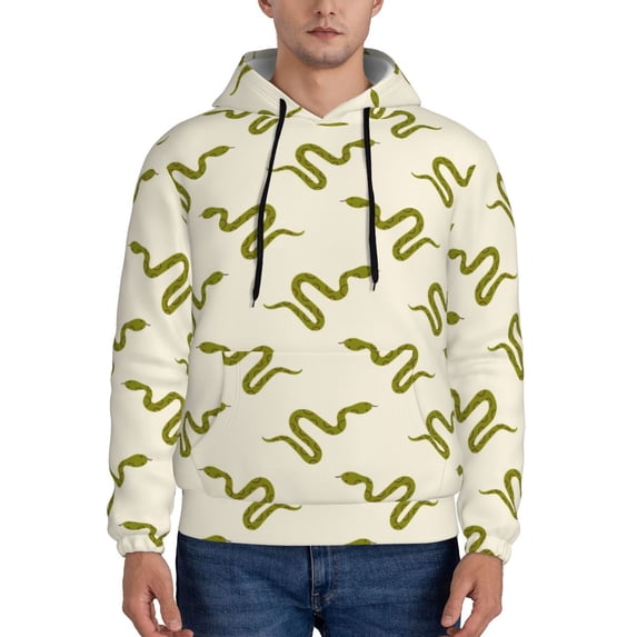 Kdxio Green Snake Print Mens Casual Hooded Collar Drawstring Hoodies Pullover Sweatshirts Casual Long Sleeve Shirts-Medium