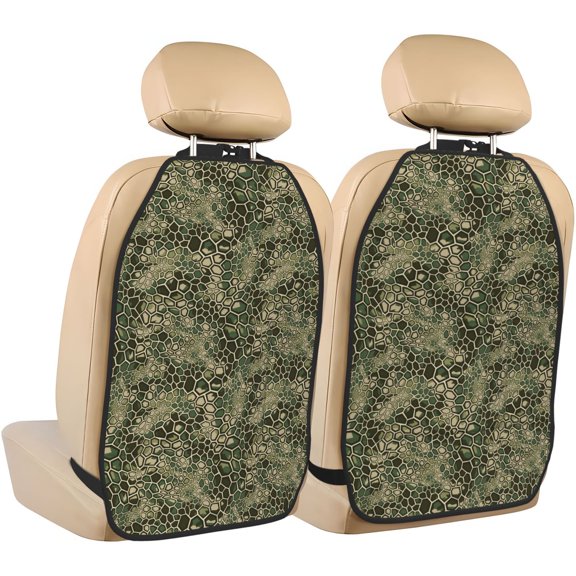 Kdxio Green Snake Skin Print 2 Pack Car Kick Mat Seat Cover Back Protector Mat with Pockets for Organizer Backseat Protector and Storage Anti Kick Pad for Vehicles