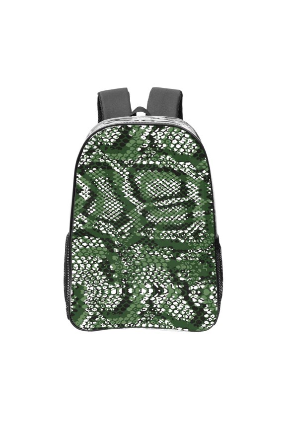Green Snakeskin Clear Backpack, Transparent Bookbag for School for Women Men, Capacity Clear Bag for College, Travel