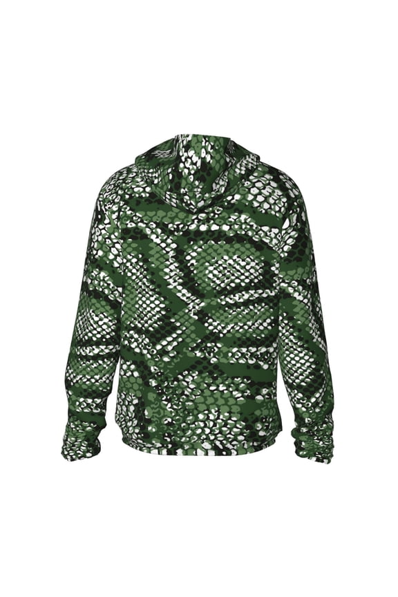Green Snakeskin Print Women Men Sun Protection UPF 50+ Jackets Zip Up Long Sleeve Hoodie Hiking Lightweight with Pockets