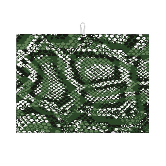 Kdxio Green Snakeskin for Dish Drying Mat,24*18 inch Absorbent Dish Drainer Kitchen Counter,Large Size Dish Drying Pad for Countertops,Draining Racks
