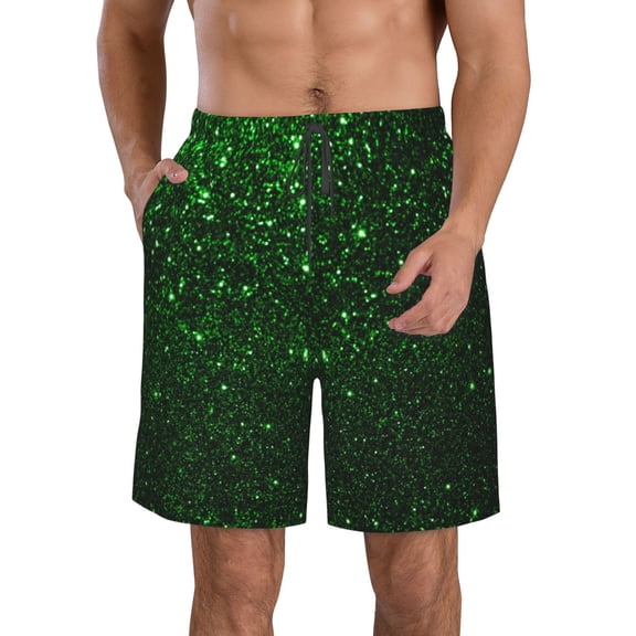 Kdxio Green Sparkling Pattern Mens Casual Shorts - Drawstring Summer Beach Sports Shorts for Men